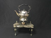 Lot 78 - SILVER PLATED SPIRIT KETTLE ON STAND WITH...