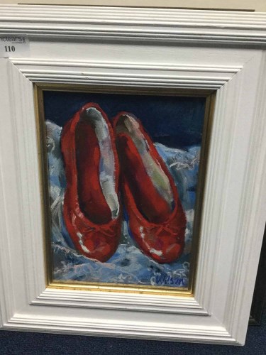 Lot 110 - FIONA WILSON SHINY SHOES oil on canvas 24cm x...