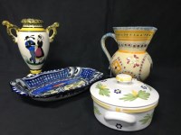 Lot 127 - TWO QUIMPER VASES, CONTINENTAL LIDDED BOWL AND...