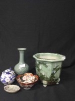 Lot 164 - CHINESE CELADON STYLE PLANTER AND VASE along...