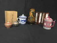 Lot 201 - TWO CLOISONNE GINGER JARS along with other...
