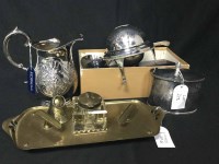Lot 213 - VICTORIAN BRASS INKWELL STAND along with other...
