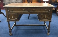 Lot 266 - OAK DESK with leather inset top