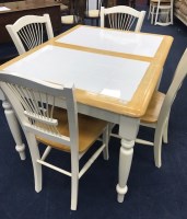 Lot 302 - PAINTED EXTENDING KITCHEN TABLE AND SIX CHAIRS