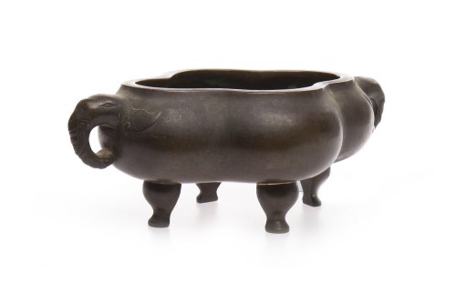 Lot 595 - 20TH CENTURY CHINESE BRONZE CENSER of lobed...