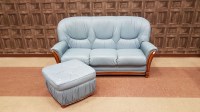 Lot 335 - MODERN BLUE LEATHER SOFA AND MATCHING STOOL