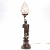 Lot 831 - VICTORIAN BRONZED SPELTER TABLE LAMP in the...