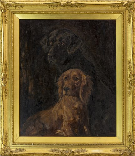 Lot 22 - LUCY DAWSON, TWO RETRIEVERS oil on canvas,...