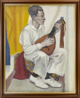 Lot 88 - A LAING, MAN PLAYING A MANDOLIN oil on canvas...