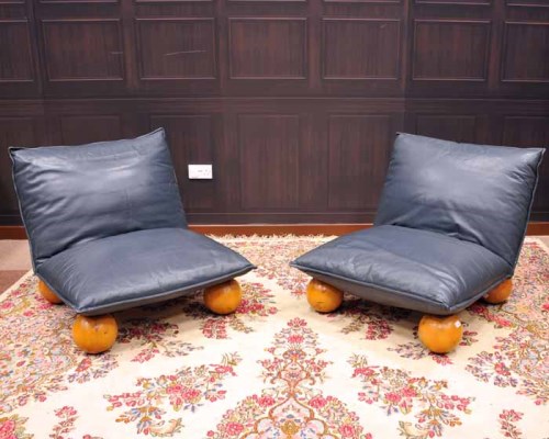 Lot 856 - FOUR BLUE LEATHER LOUNGE CHAIRS BY STEINER...
