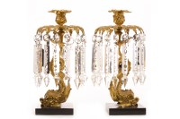 Lot 1610 - PAIR OF GILTMETAL CANDLE LUSTRES each with...