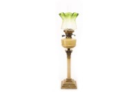 Lot 1639 - VICTORIAN OIL LAMP with green tinted glass...