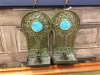 Lot 1665 - PAIR OF ARTS & CRAFTS BRASS WALL CANDLE...
