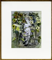 Lot 26 - GIRL AND SUNFLOWERS, BY BRENDA MARK (PHILIPSON)