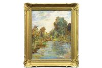 Lot 453 - WOODED LAKESIDE SCENE, BY JOHN CAMPBELL MITCHELL