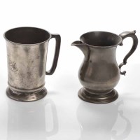 Lot 930 - EARLY PEWTER TANKARD AND A PEWTER JUG the jug...