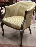 Lot 967 - PAIR OF MAHOGANY FRAMED TUB CHAIRS upholstered...