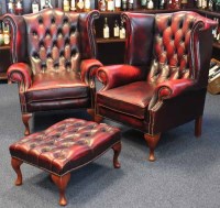 Lot 973 - OXBLOOD BUTTONBACK LEATHER THREE SEAT SETTEE...