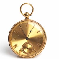 Lot 748 - MID-SIZE EIGHTEEN CARAT GOLD OPEN FACE POCKET...