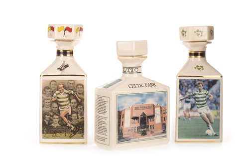 Lot 1076 - THREE CELTIC FC POINTERS DECANTERS