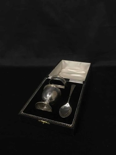 Lot 50 - SILVER CHRISTENING EGG CUP SET