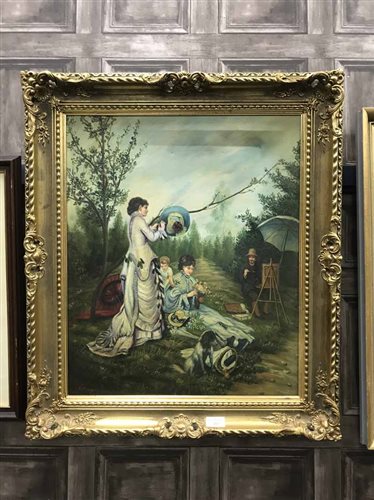 Lot 212 - W. BICKY PICNIC IN THE COUNTRY, OIL ON CANVAS