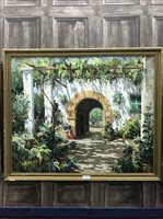 Lot 214 - RAFEAL D SPANISH ARCHWAY, OIL ON CANVAS