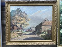 Lot 222 - T. P. BRECKWELL FARMSTEAD FROM A NEARBY ROAD, OIL ON CANVAS