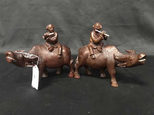 Lot 88 - PAIR OF CARVED CHINESE HARDWOOD FIGURES