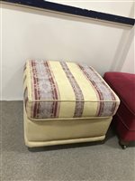 Lot 15 - RED AND FLORAL UPHOLSTERED THREE SEATER SETTEE