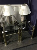 Lot 243 - PAIR OF TABLES, PAIR OF LAMPS AND A MIRROR