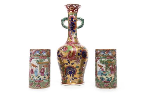 Lot 951 - A PAIR OF CANTON VASES AND ANOTHER