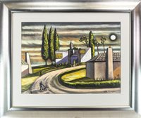 Lot 70 - LARGE VILLAS AT SUNDOWN WITH MOON RISING, BY ALLY THOMPSON