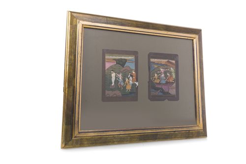 Lot 957 - A FRAMED PAIR OF INDIAN MUGHAL PAINTINGS