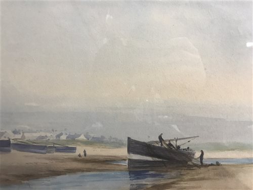 Lot 47 - MAURICE DAVIS, BEACHED BOAT WITH FIGURES