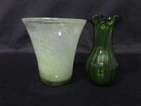 Lot 226 - A GREEN GLASS VASE AND THREE OTHER VASES