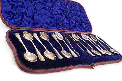 Lot 726 - A SET OF VICTORIAN SILVER TEASPOONS AND TONGS