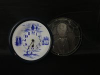 Lot 330 - A STAINED GLASS PENDANT WITH DELFT CLOCK