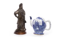 Lot 958 - A CHINESE CADOGAN TYPE WINE POT AND A WARRIOR FIGURE