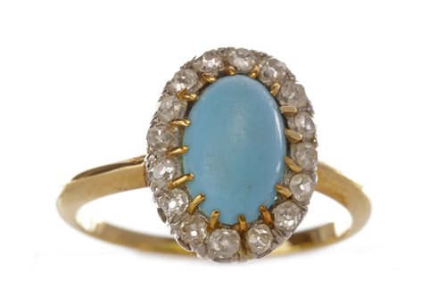 Lot 27 - A BLUE HARDSTONE AND DIAMOND CLUSTER RING