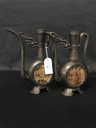 Lot 292 - A PAIR OF CHINESE PEWTER EWERS
