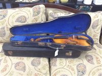 Lot 308 - A VIOLIN IN A BLUE FELT LINED CASE