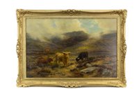 Lot 498 - HIGHLAND CATTLE IN A SCOTTISH LANDSCAPE, BY LOUIS BOSWORTH HURT