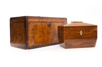 Lot 916 - A LATE GEORGE III BURR WALNUT OBLONG TEA CADDY AND ONE OTHER