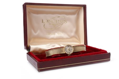 Lot 758 - A LADY'S GOLD LONGINES WATCH