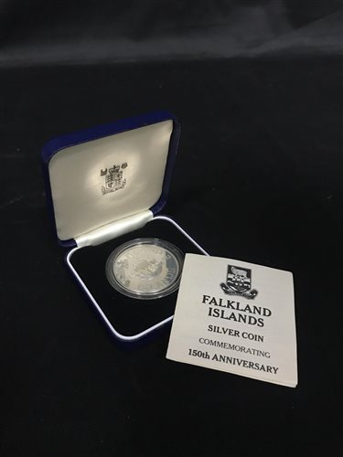 Lot 406 - 1983 FALKLAND ISLANDS 150TH ANNIVERSARY SILVER COIN