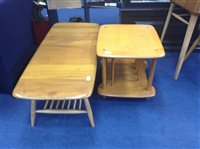 Lot 435 - AN ERCOL BLONDE OAK COFFEE TABLE WITH ANOTHER TABLE