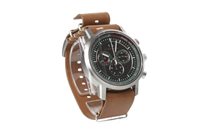 Lot 762 - GENTLEMAN'S PORSCHE DRIVER'S SELECTION CLASSIC CHRONOGRAPH WRIST WATCH the round black dial with date aperture at 12, subsidiary dials at 3, 6 and 9, with brown leather strap