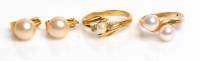 Lot 1641 - NINE CARAT GOLD PEARL DRESS RING set with two...