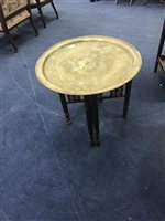 Lot 101 - AN INDIAN FOLDING TABLE WITH BRASS TOPS